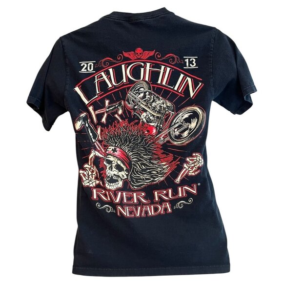 Mens Small Laughlin Nevada 2013 River Run Skeleton on Mororcycle T Shirt - Picture 2 of 3